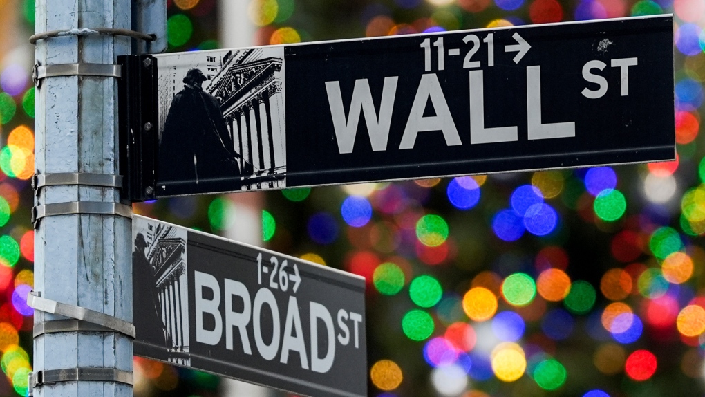 A sign outside the New York Stock Exchange marks the intersection of Wall and Broad Streets, Dec. 12, 2024, in New York. (AP Photo/Julia Demaree Nikhinson, File)